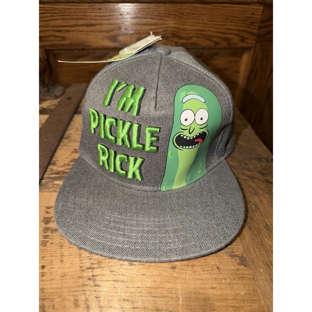 Rick and Morty Mens Snapback Hat Heather Gray Im Pickle Rick Embossed Text NWT